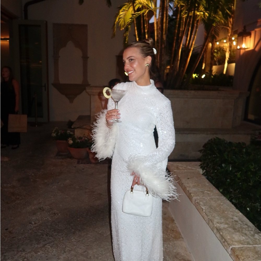 Hutch White Midi Dress with Feather Details